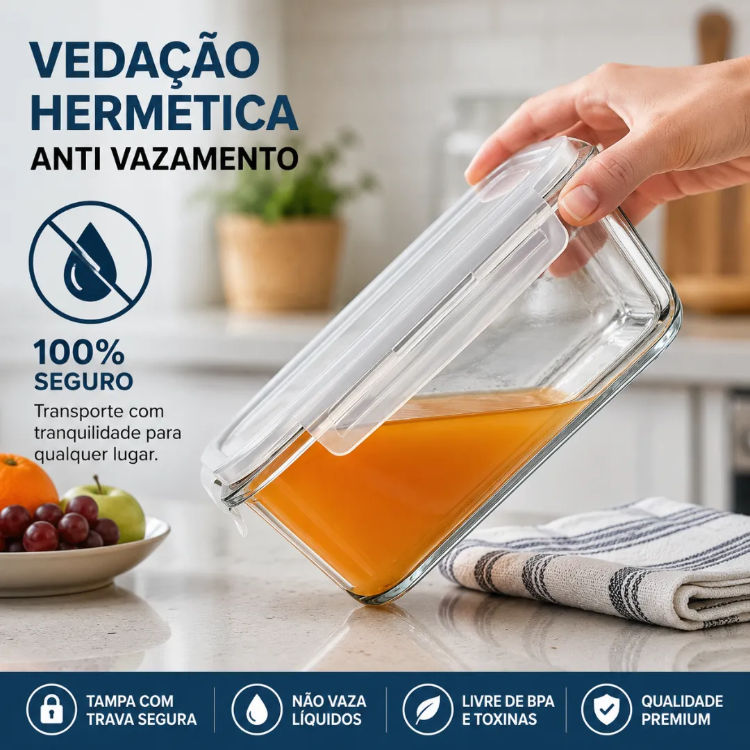 Pote Vidro Hermético 1040ml Marmita Tampa Trava Vedação - foto 2